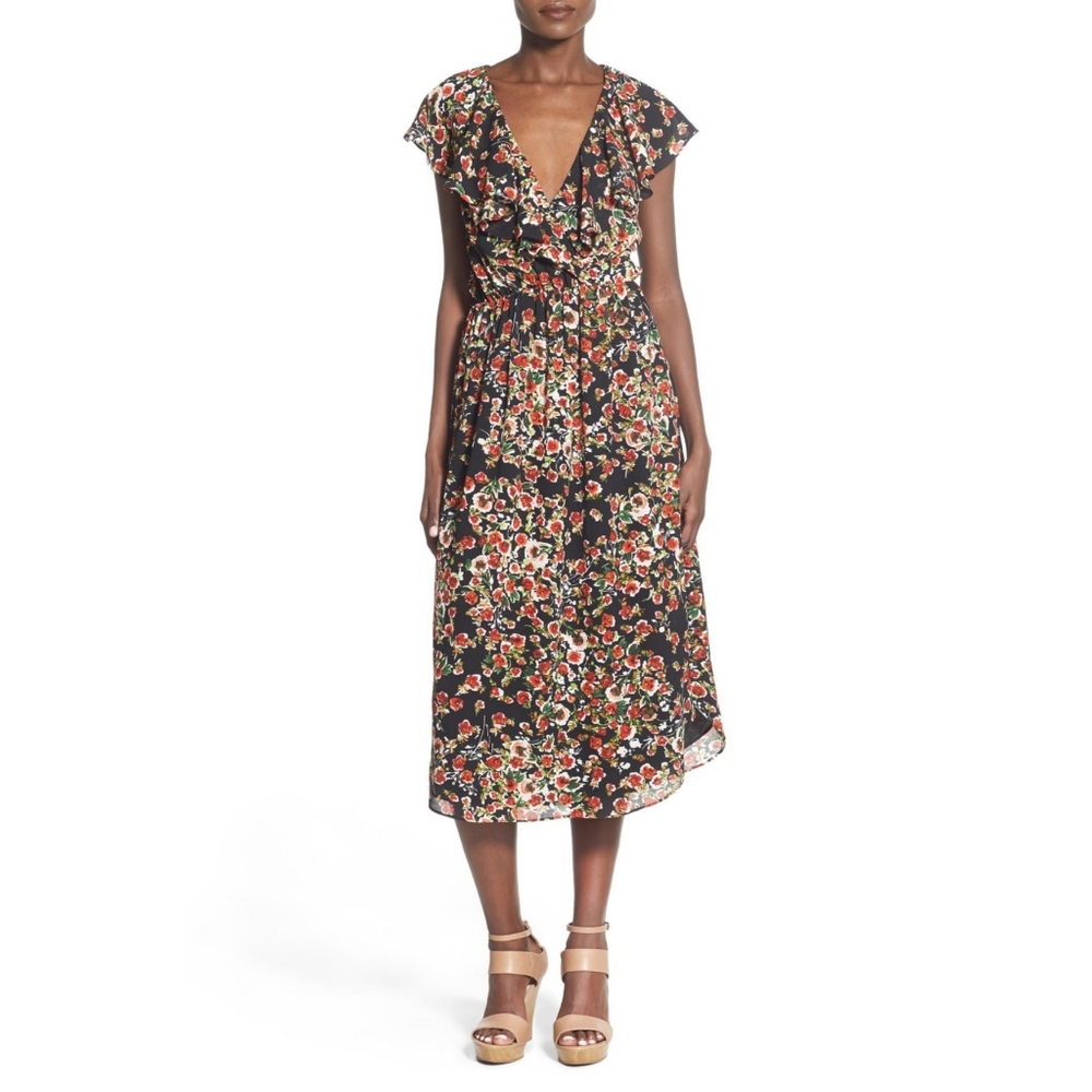 NWT WAYF floral ruffle midi dress